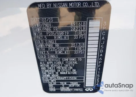 2023 Infiniti Qx50 Luxe из США, поврежденный, VIN 3PCAJ5BA6PF115234